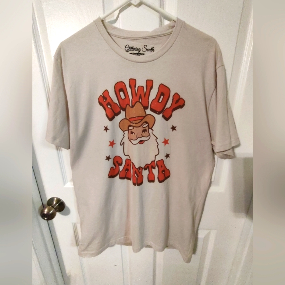 Howdy Santa Shirt By Glittering South, Unisex Size Large